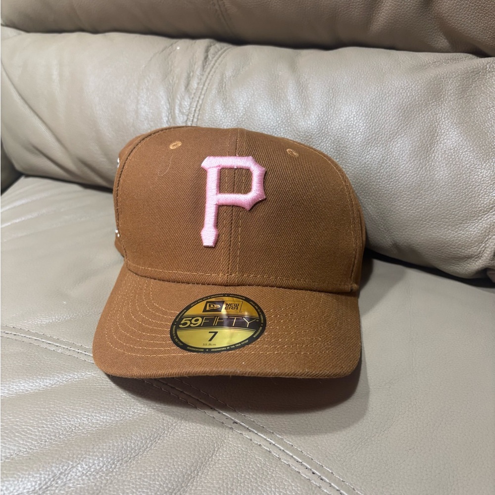 New Era Brown Cap with Pink Letter